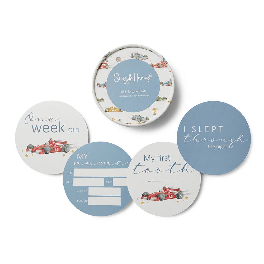Snuggle Hunny Little Racers and Indigo Reversible Milestone Cards