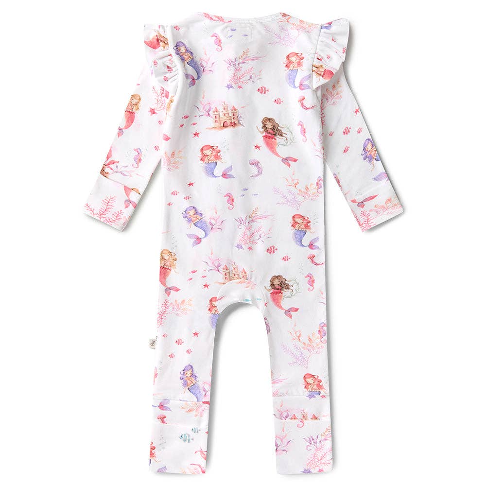Mermaid Organic Snugglesuit Convertible Romper with Frill: 3-6 Months (00)