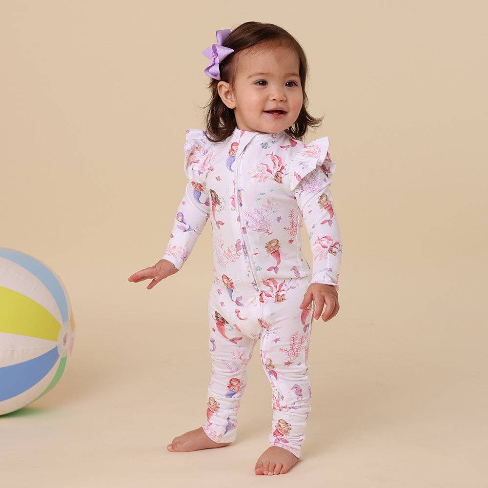 Mermaid Organic Snugglesuit Convertible Romper with Frill: 0-3 Months (000)
