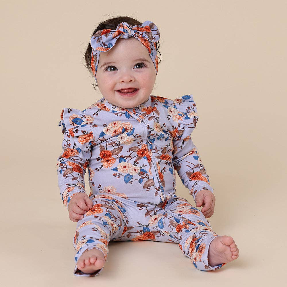 Vintage Blossom Organic Snugglesuit Convertible Romper with Frill: 0-3 Months (000)