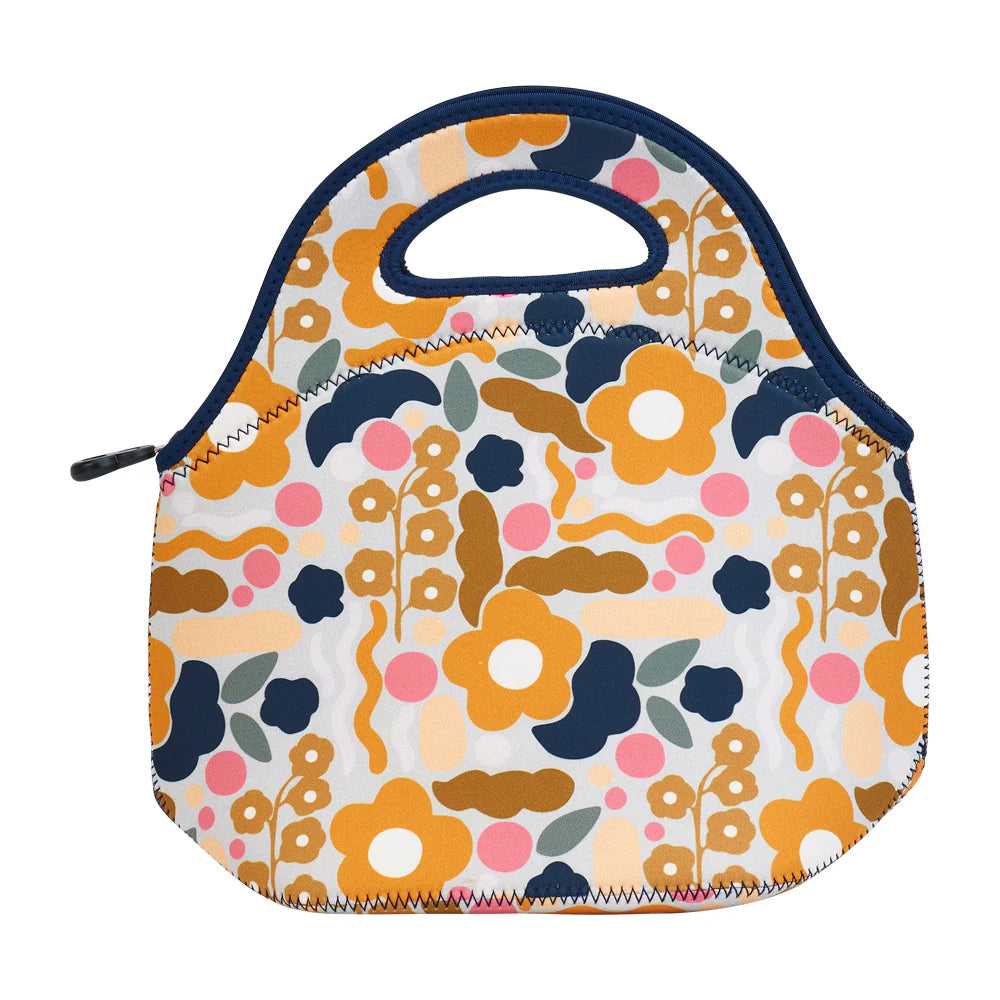 Neoprene Lunch Bag Floral Puzzle Mustard