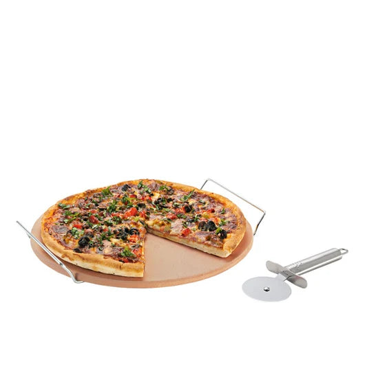 Avanti Pizza Baking Stone With Serving Rack And Pizza Cutter 33cm