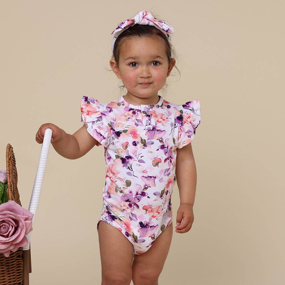 Blushing Beauty Short Sleeve Organic Bodysuit with Frill: 6-12 Months (0)