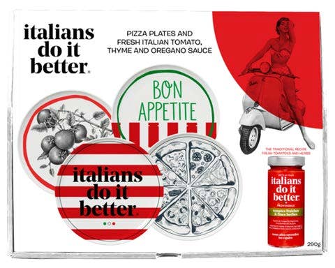 Italians Do It Better Pizza Plate and Sauce Set