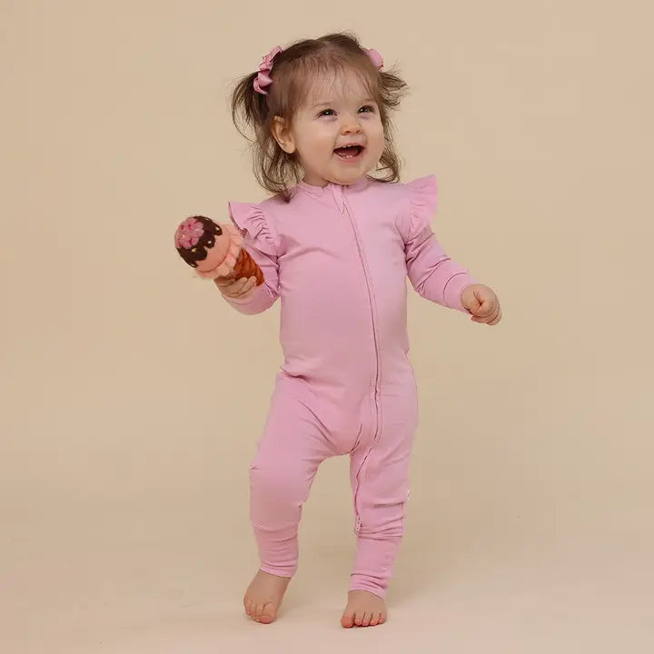 Snuggle Hunny Bubblegum Organic Snugglesuit Convertible Romper with Frill 0-3mths 000