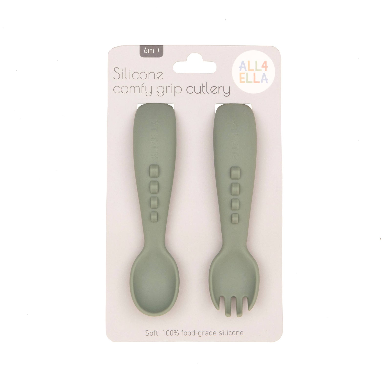 Silicone Comfy Grip Cutlery – Spoon + Fork Set - Olive