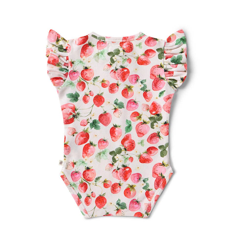 Strawberry Short Sleeve Organic Bodysuit with Frill: Newborn (0000)