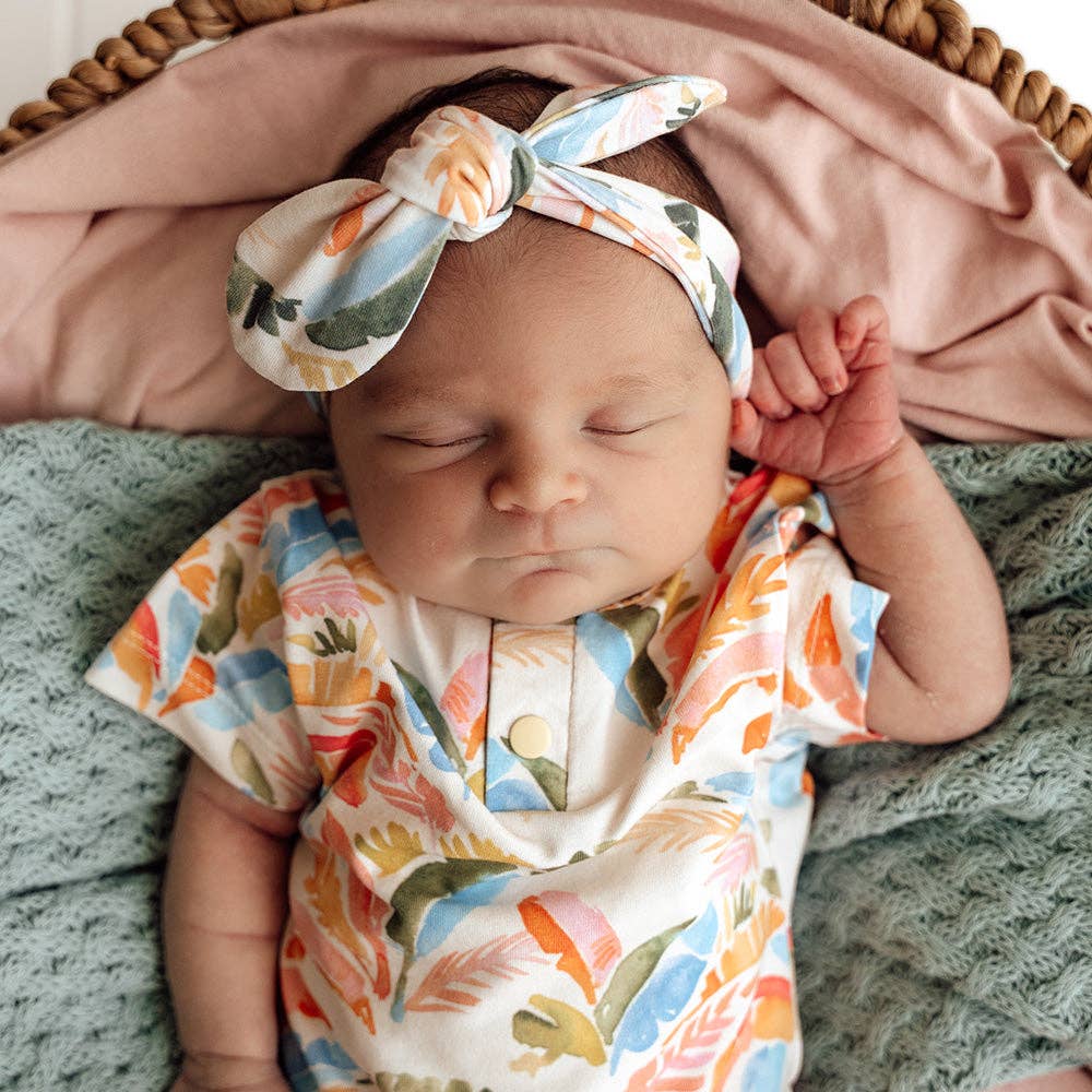 Summer Palm Short Sleeve Organic Bodysuit: 0-3 Months (000)