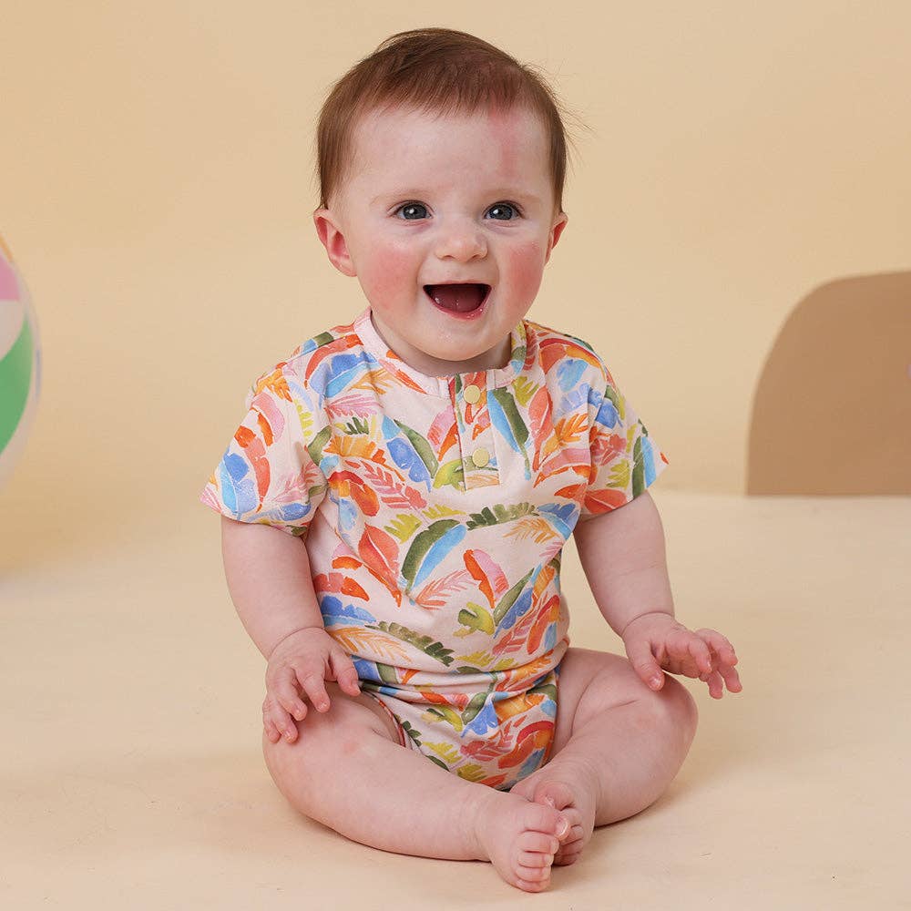 Summer Palm Short Sleeve Organic Bodysuit: 0-3 Months (000)