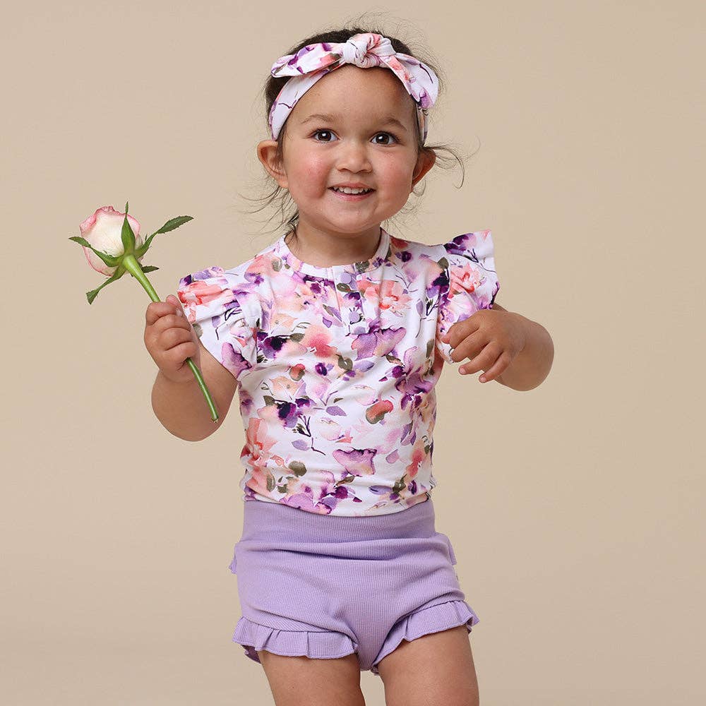 Blushing Beauty Short Sleeve Organic Bodysuit with Frill: 6-12 Months (0)