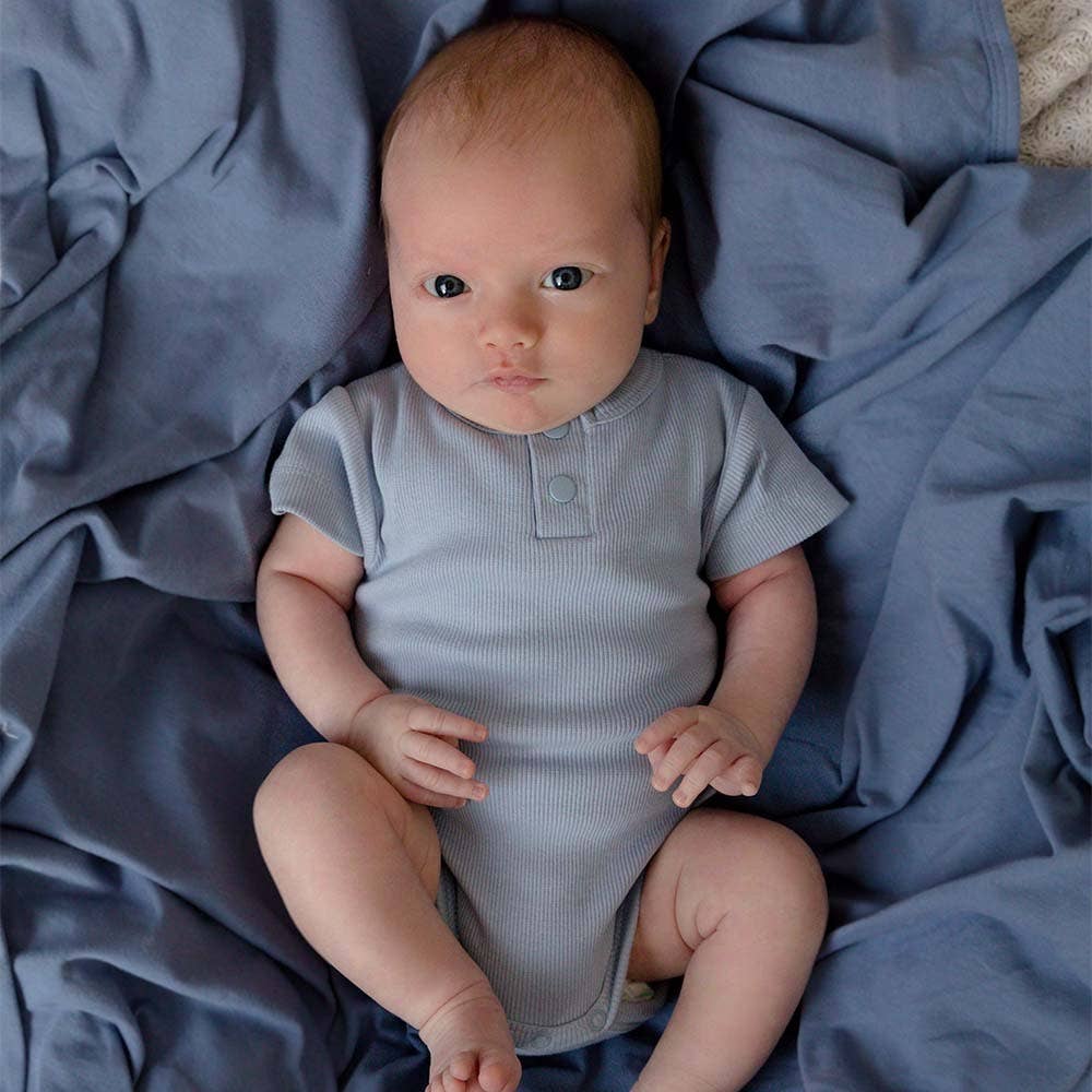 Indigo Baby Jersey Wrap & Beanie Set