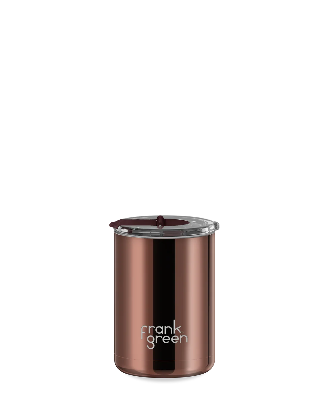 Frank Green Ceramic Coffee Cup With Hinged strew Lid Chrome Chocolate