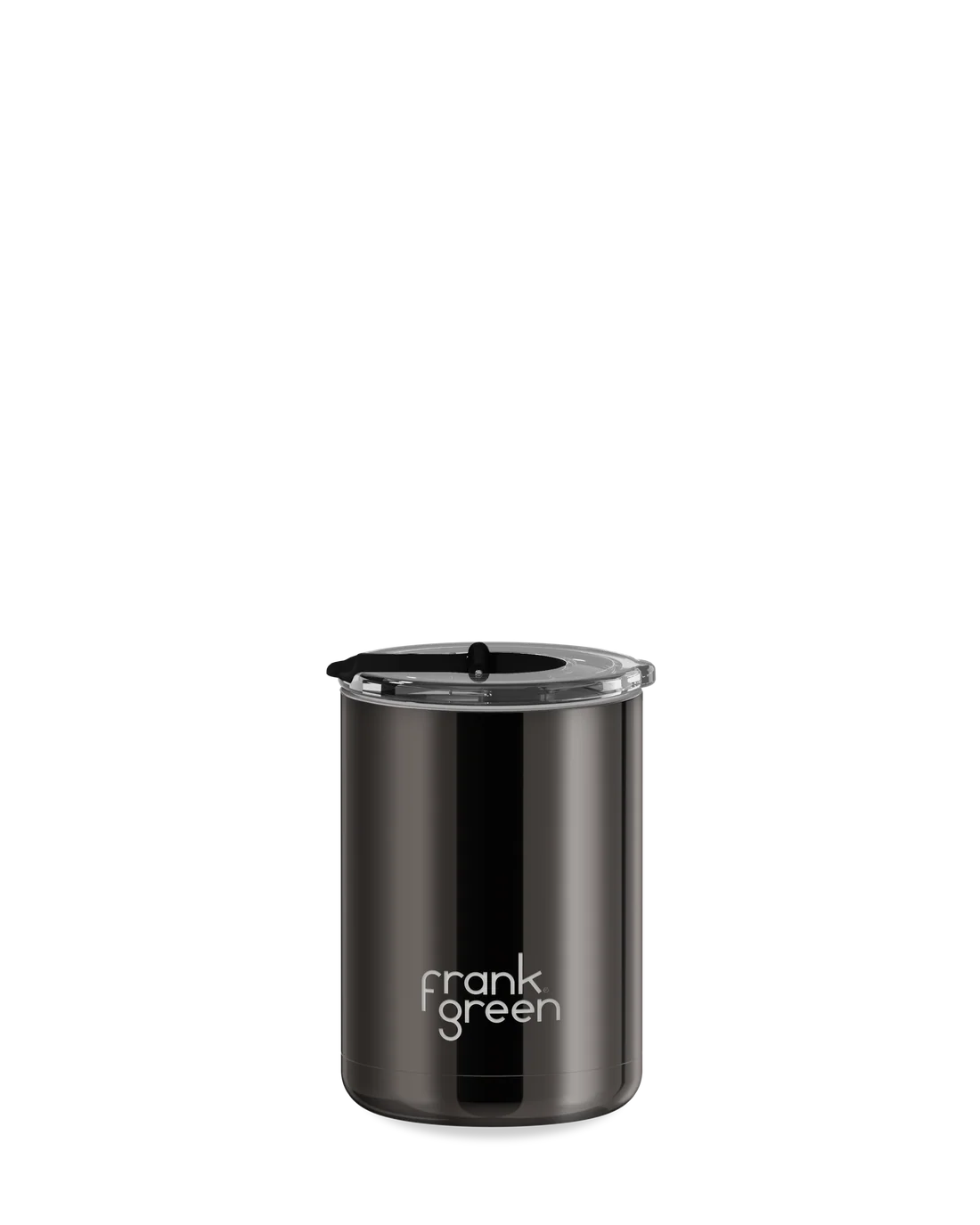 Frank Green Ceramic Coffee Cup With Hinged strew Lid Shadow Chrome