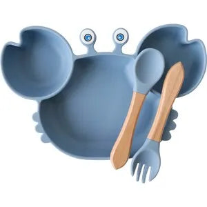 Silicone Suction Bowl And Cutlery  Blue Crab
