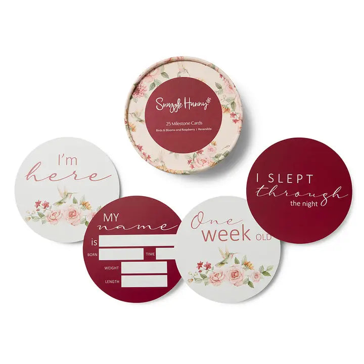 Snuggle Hunny Birds and Blooms and Raspberry Reversible Milestone Cards