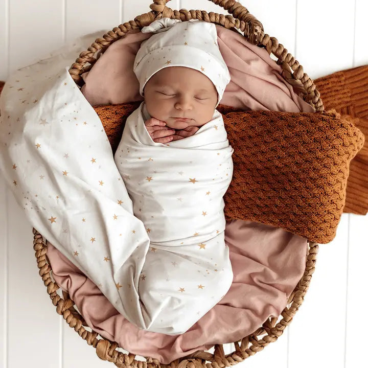 Snuggle Hunny Stardust Organic Jersey Wrap and Beanie Set