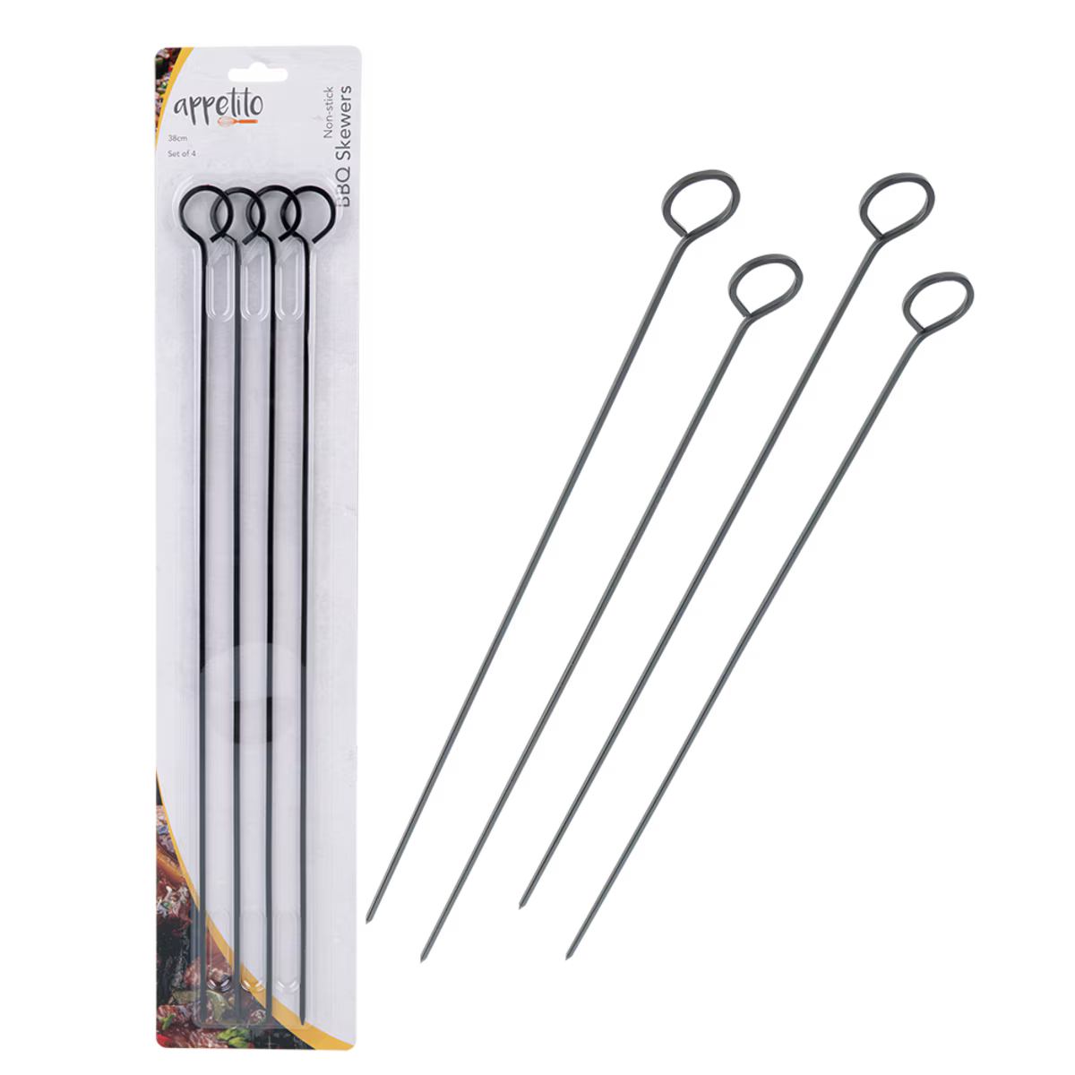 Appetito Non Stick BBQ Skewer 38cm Set of 4
