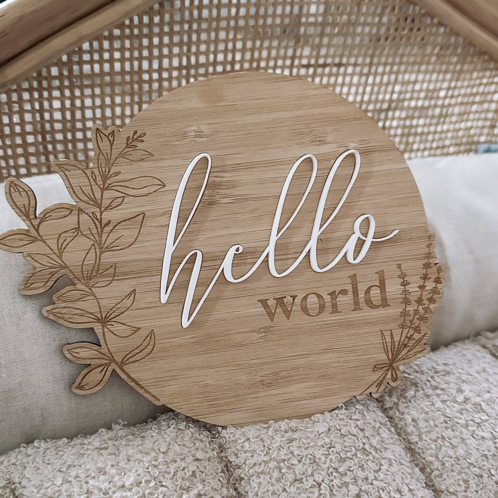 Hello World - 3D Birth Announcement Plaque: 14cm
