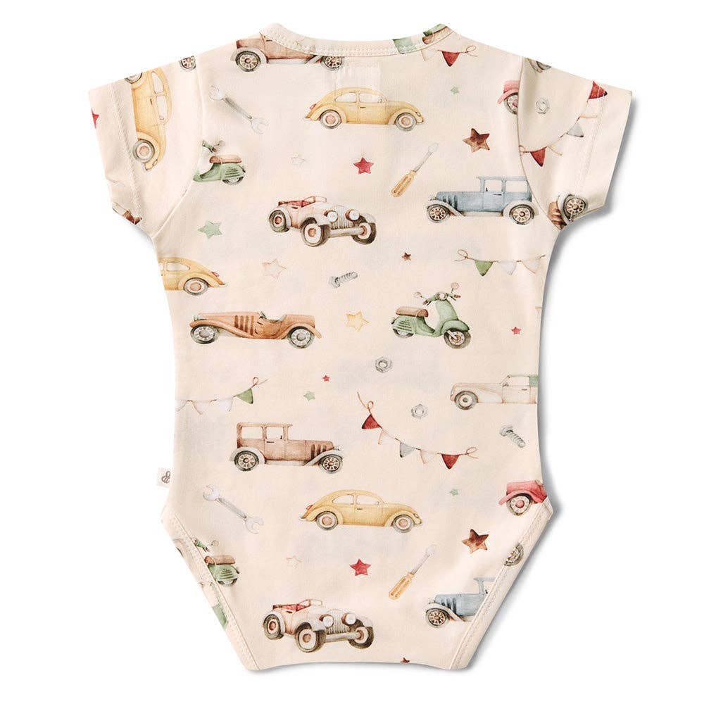 Vintage Cars Short Sleeve Organic Bodysuit: 0-3 Months (000)