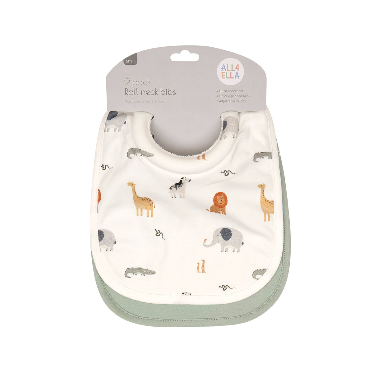 Roll Neck Bibs 2pk - Wild Animals