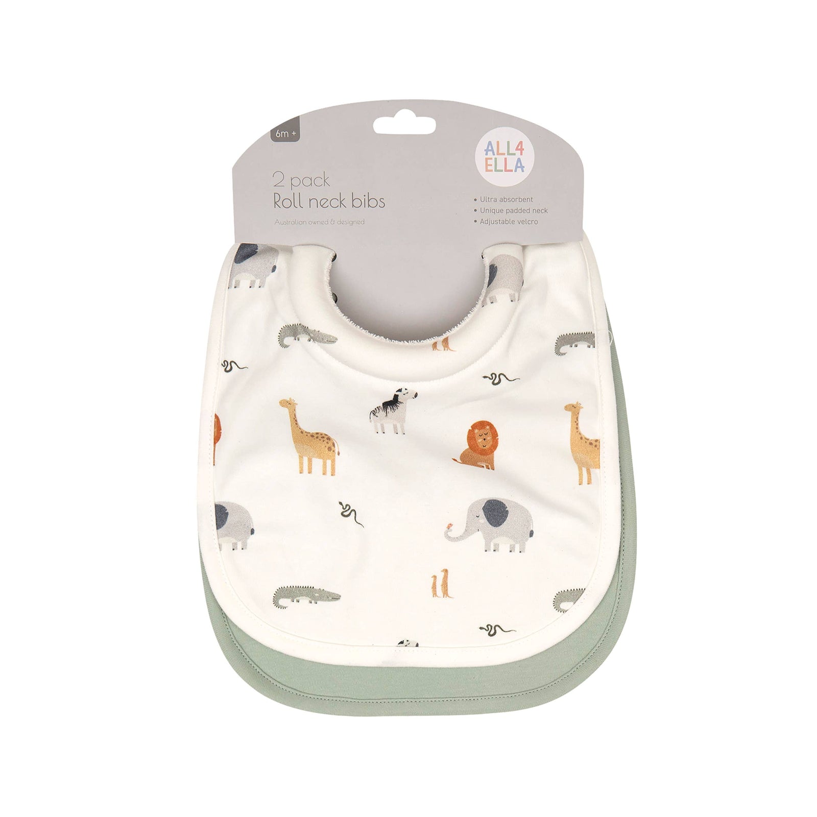 Roll Neck Bibs 2pk - Wild Animals