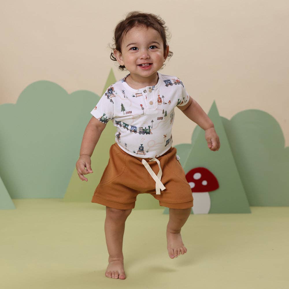 Trains Short Sleeve Organic Bodysuit: Newborn (0000)