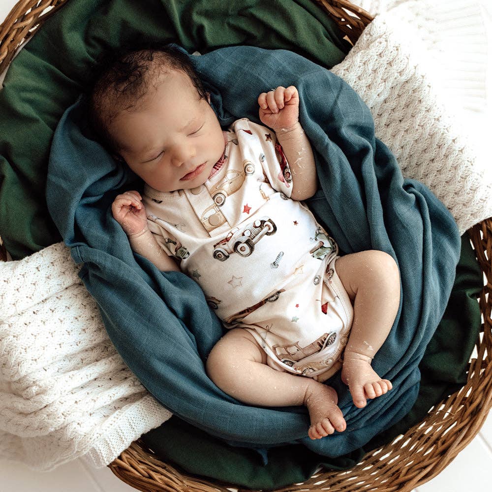 Vintage Cars Short Sleeve Organic Bodysuit: 3-6 Months (00)