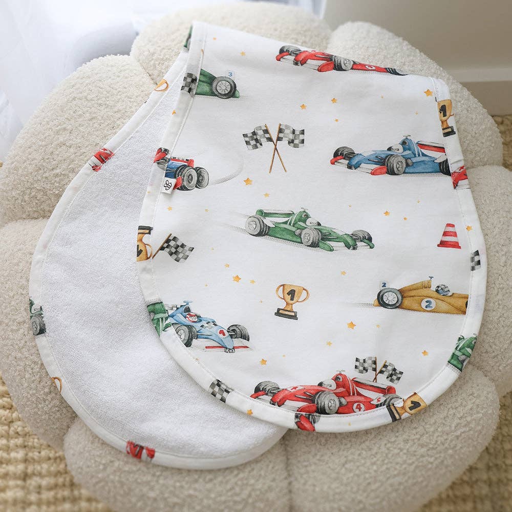 Snuggle Hunny Little Racers  Cotton Burp Cloth