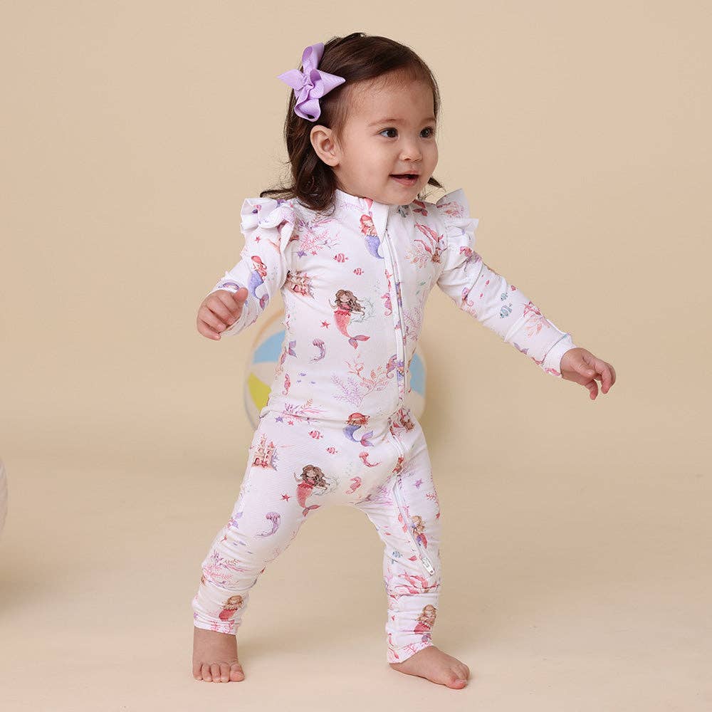 Mermaid Organic Snugglesuit Convertible Romper with Frill: 0-3 Months (000)