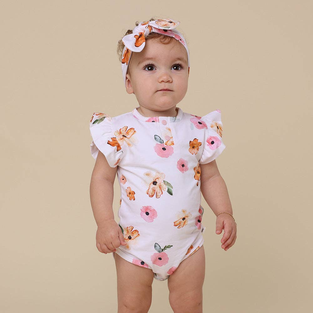 Poppy Short Sleeve Organic Bodysuit with Frill: 3-6 Months (00)