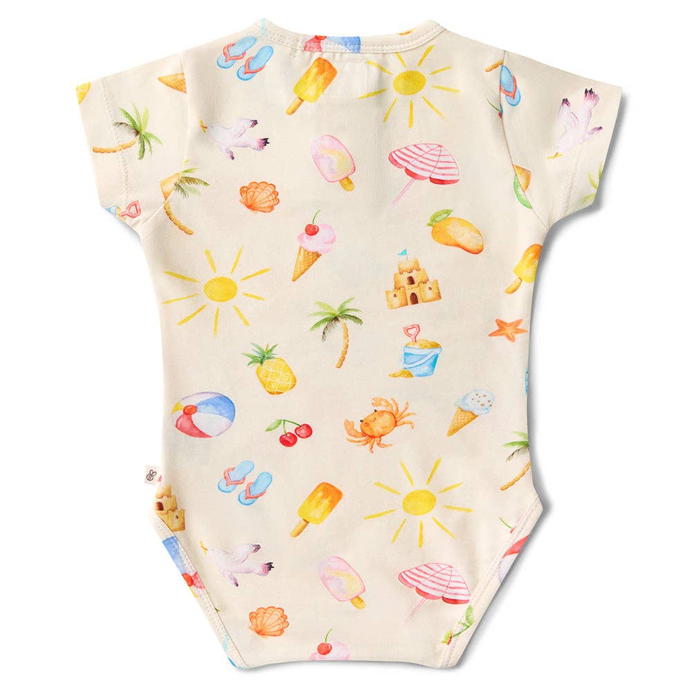 Beach Fun Short Sleeve Organic Bodysuit: 3-6 Months (00)