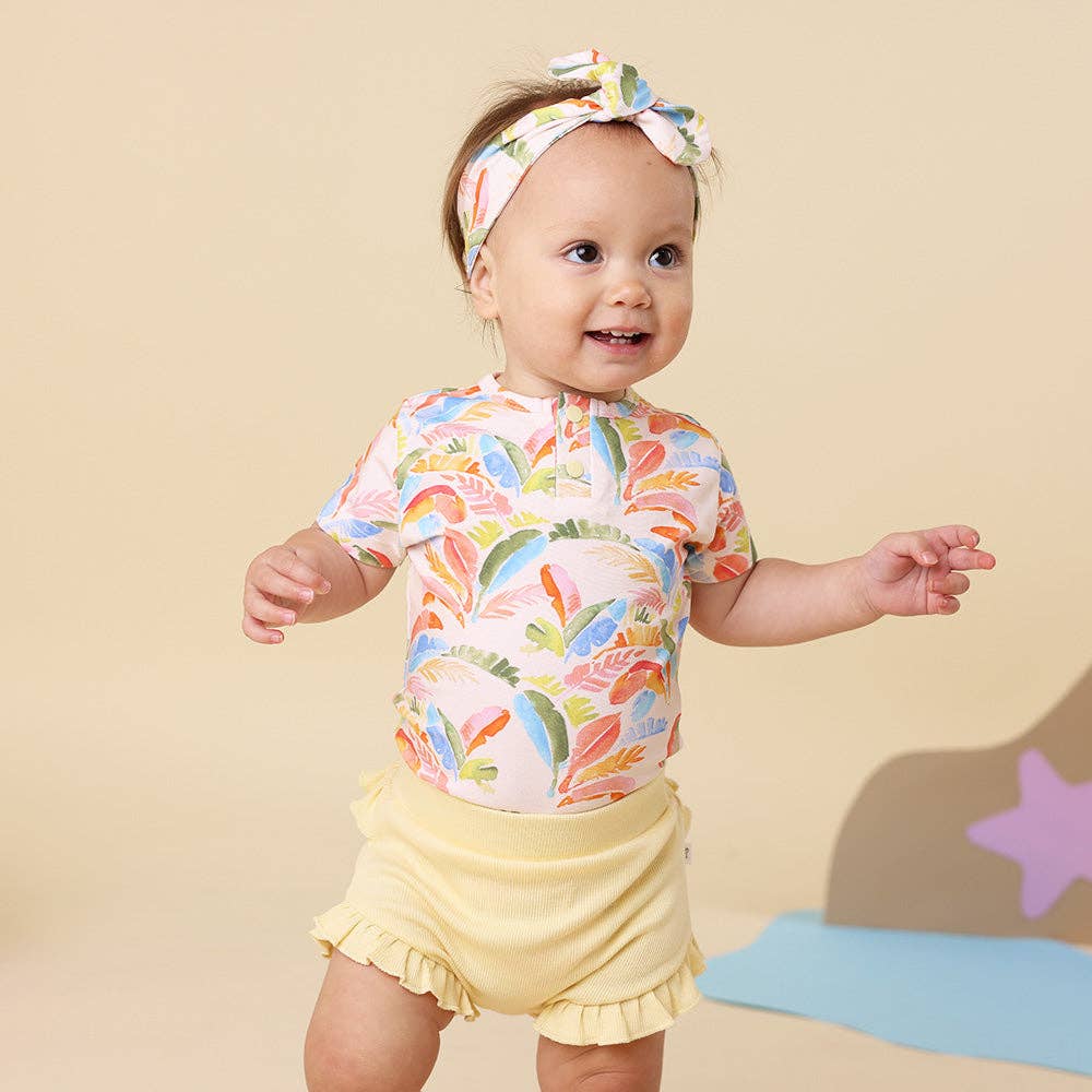 Summer Palm Short Sleeve Organic Bodysuit: 0-3 Months (000)