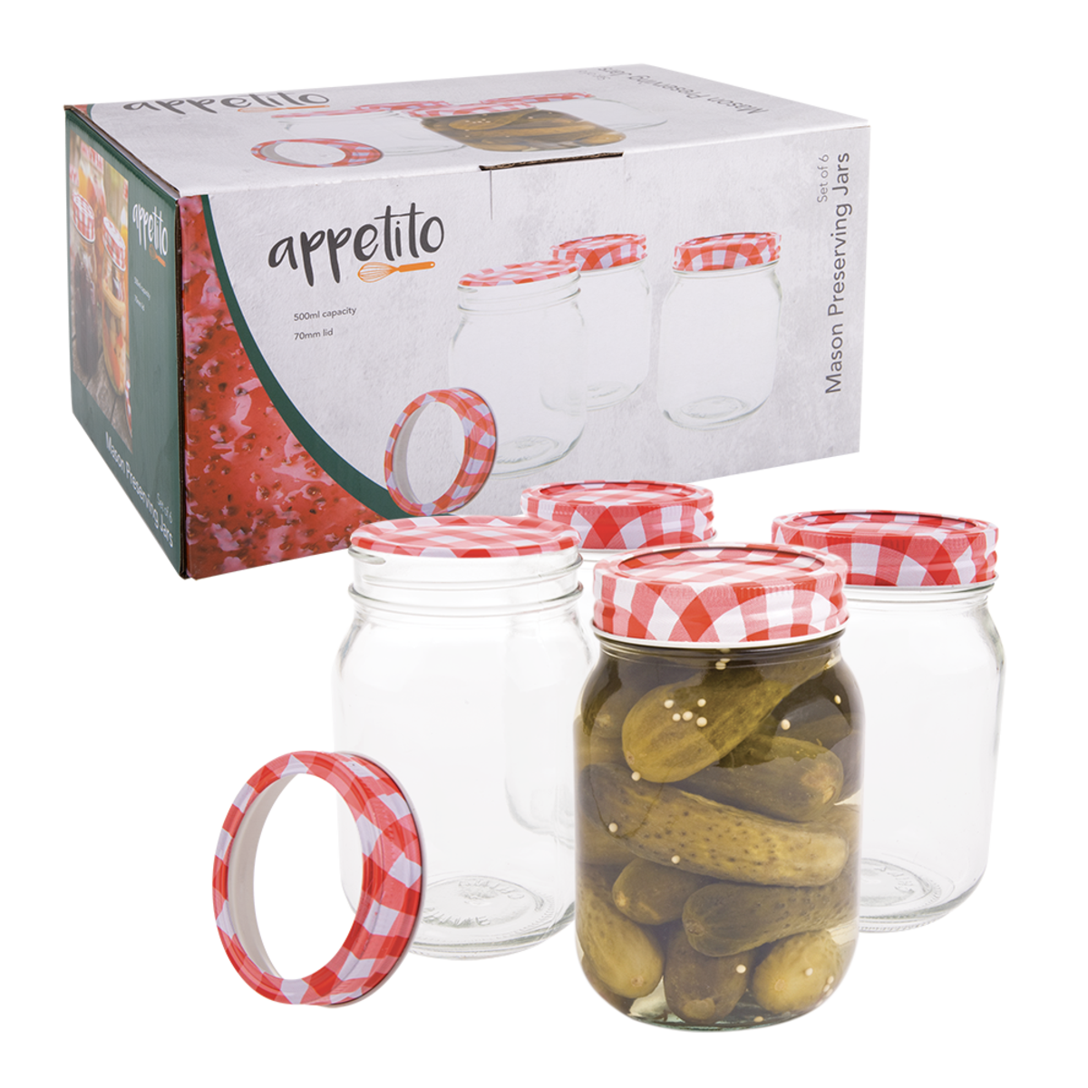 Appetito Mason Preserving Jars Set 6 250ml Capacity