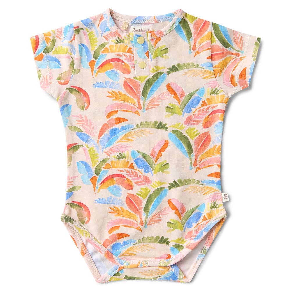 Summer Palm Short Sleeve Organic Bodysuit: 0-3 Months (000)