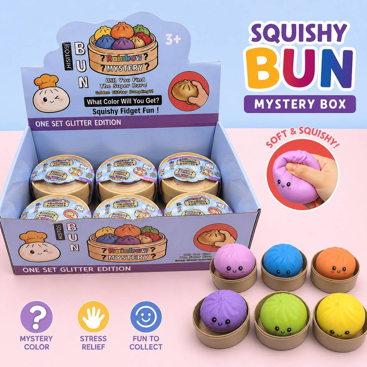 12pk Dumpling Squishy Fidget Toy Cute Sensory Stress Relief Toy for Kids: A