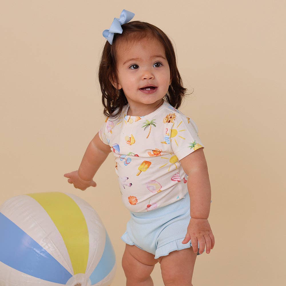 Beach Fun Short Sleeve Organic Bodysuit: 3-6 Months (00)