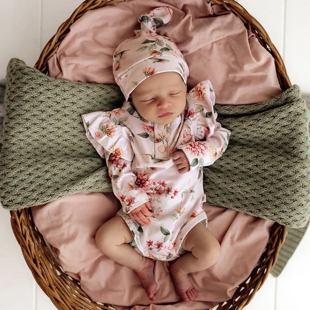 Snuggle Hunny Birds And Blooms Long Sleeve Organic Bodysuit With Frill 000