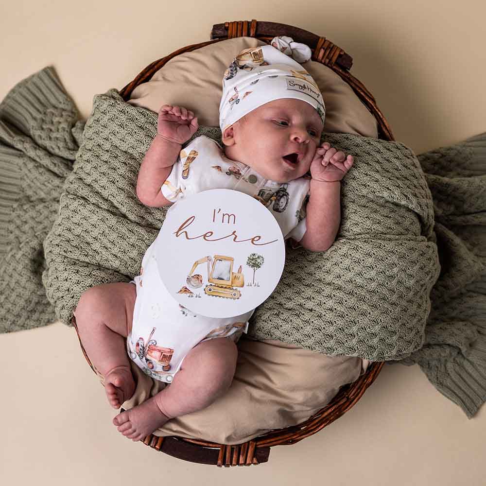 Diggers & Tractors Short Sleeve Organic Bodysuit: Size 1