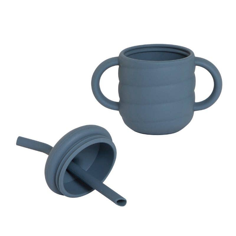 Silicone Sippy Cup with Straw - Slate Blue