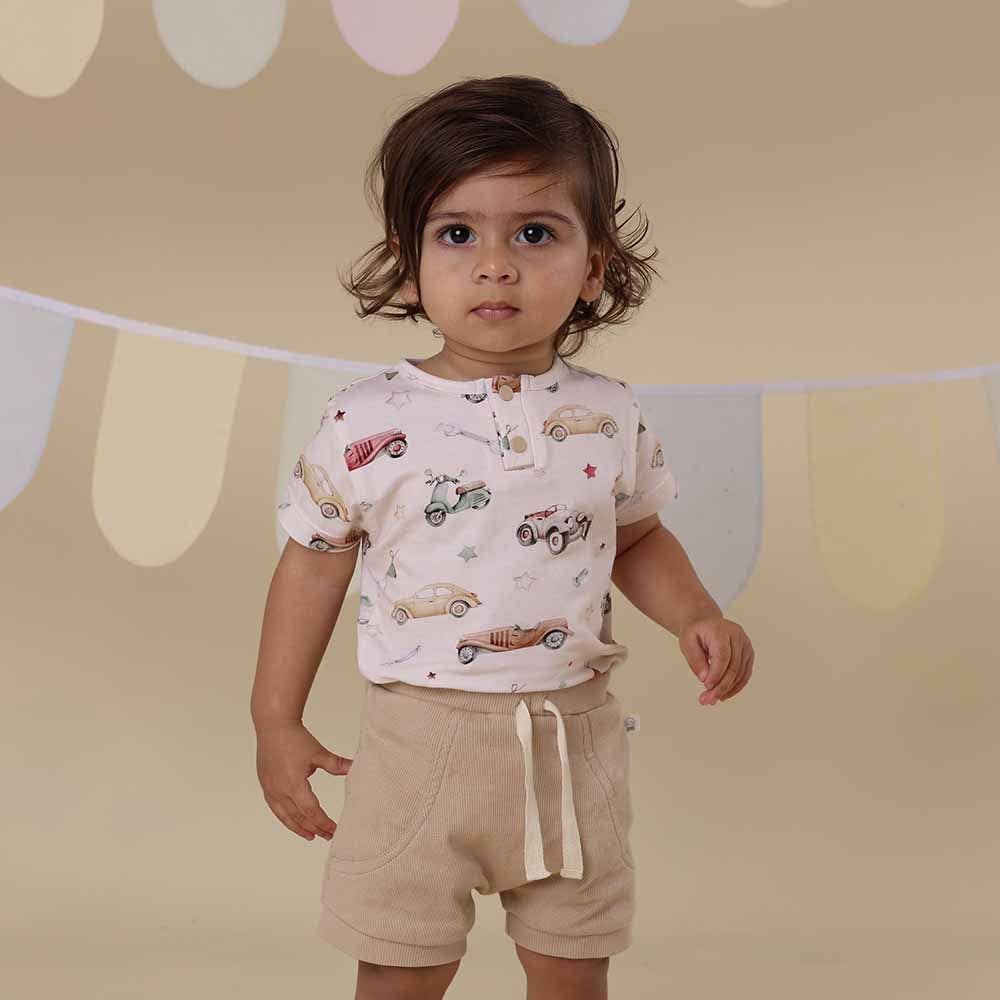 Vintage Cars Short Sleeve Organic Bodysuit: 3-6 Months (00)