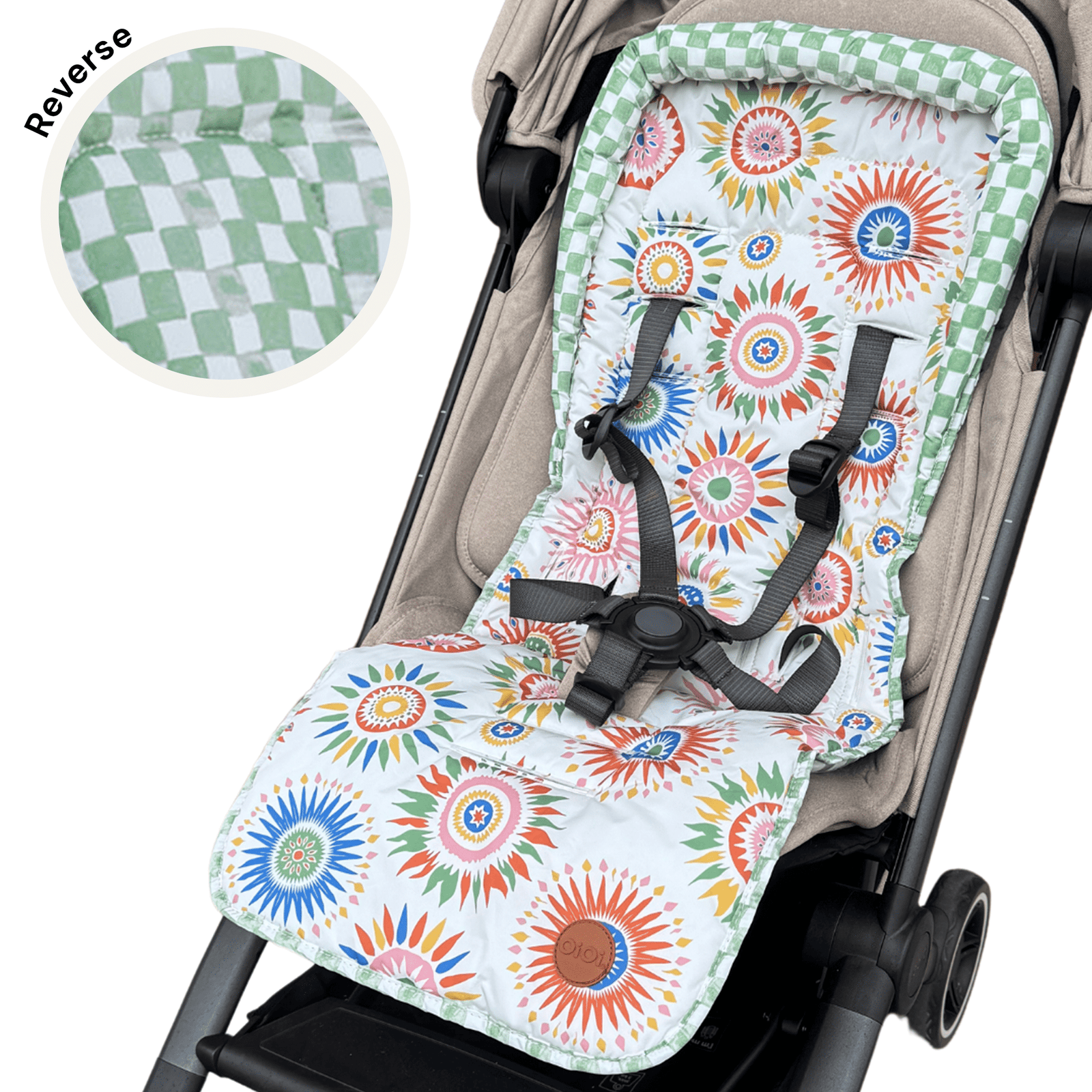 Reversible Pram Liner - Sunburst/Green Check