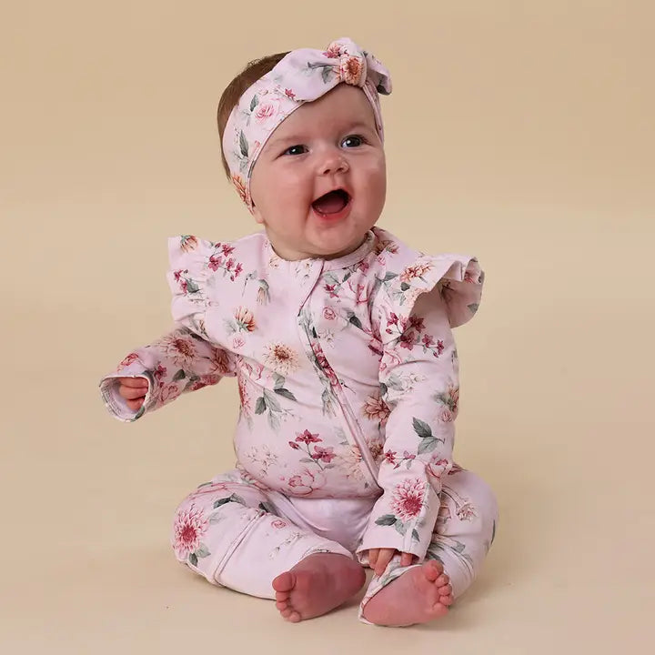 Snuggle Hunny Birds And Blooms Organic Convertible Romper With Frill 000