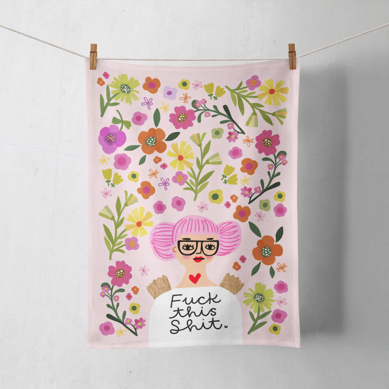 Fuck This Shit Grumpy Angel Dish Towel