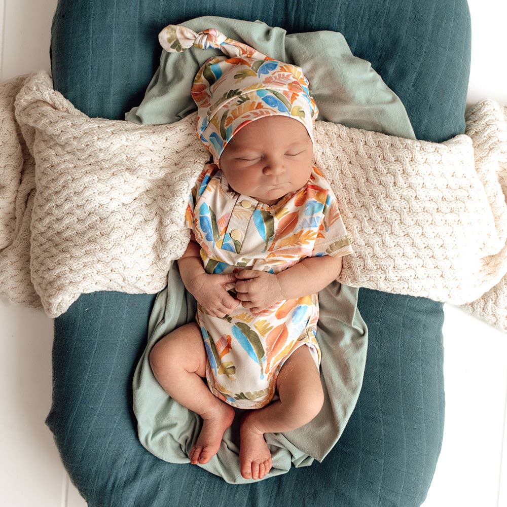 Summer Palm Short Sleeve Organic Bodysuit: Newborn (0000)