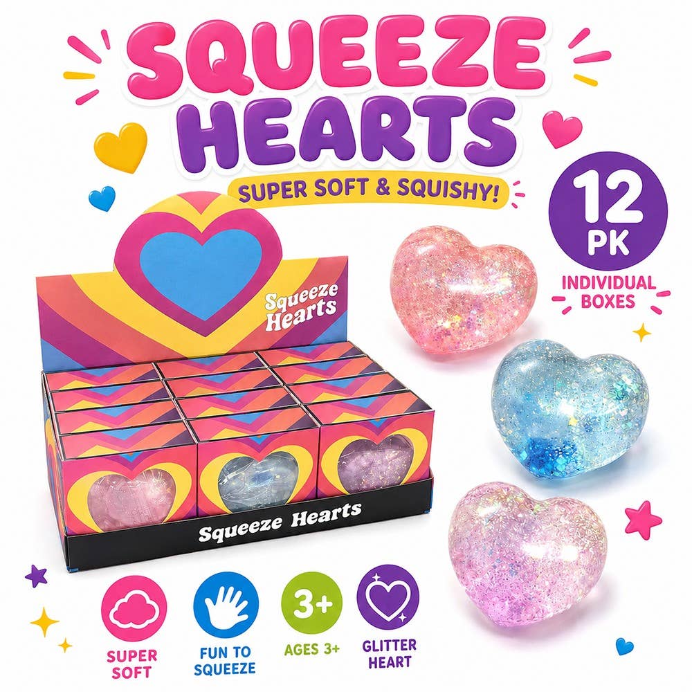 12pk Glitter Heart Squeeze Squishy Toy Fidget Sensory Toy Dumpling bun: Heart