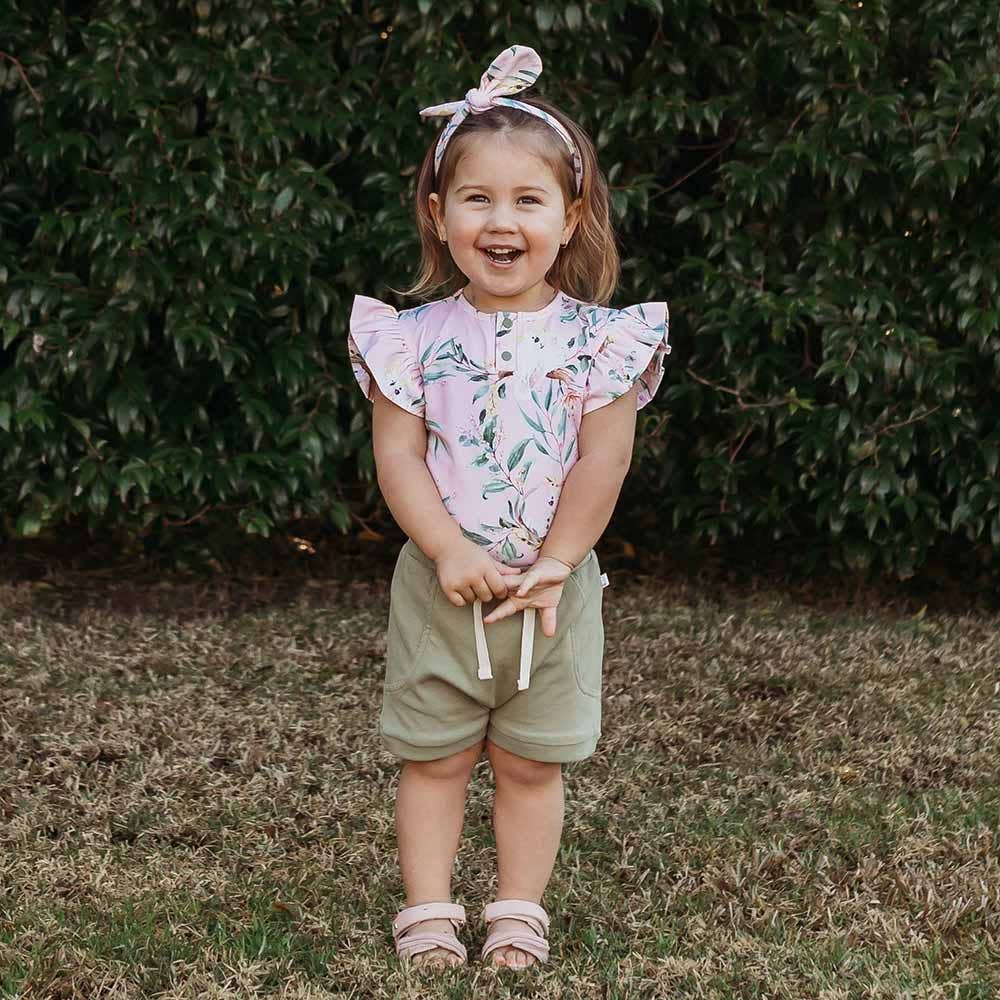 Cockatoo Short Sleeve Organic Bodysuit with Frill: 0-3 Months (000)