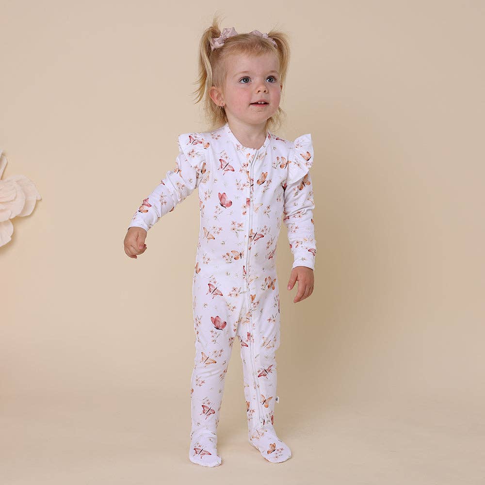 Butterfly Organic Snuggle Sleepsuit Zip Footie with Frill: 3-6 Months (00)