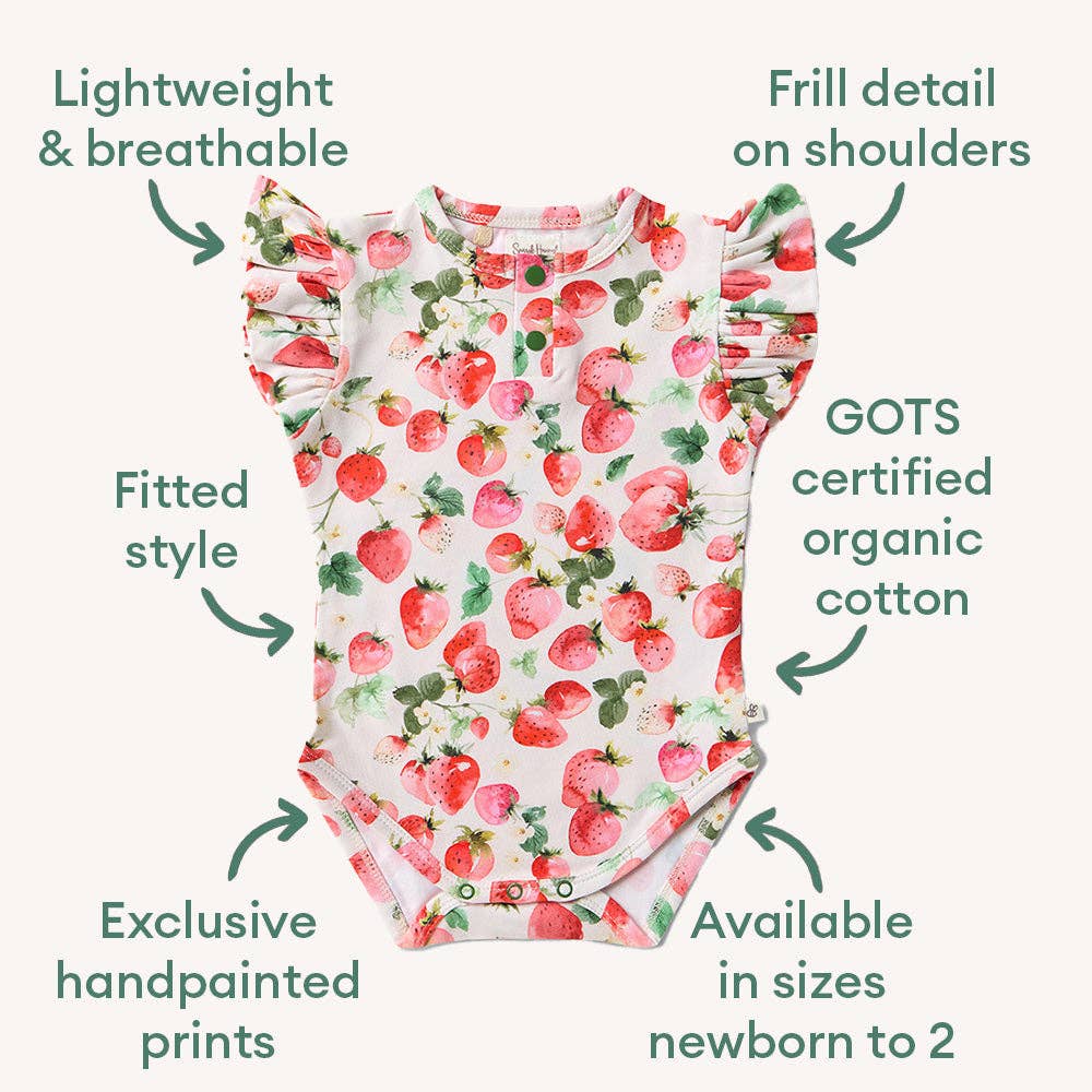 Strawberry Short Sleeve Organic Bodysuit with Frill: Newborn (0000)