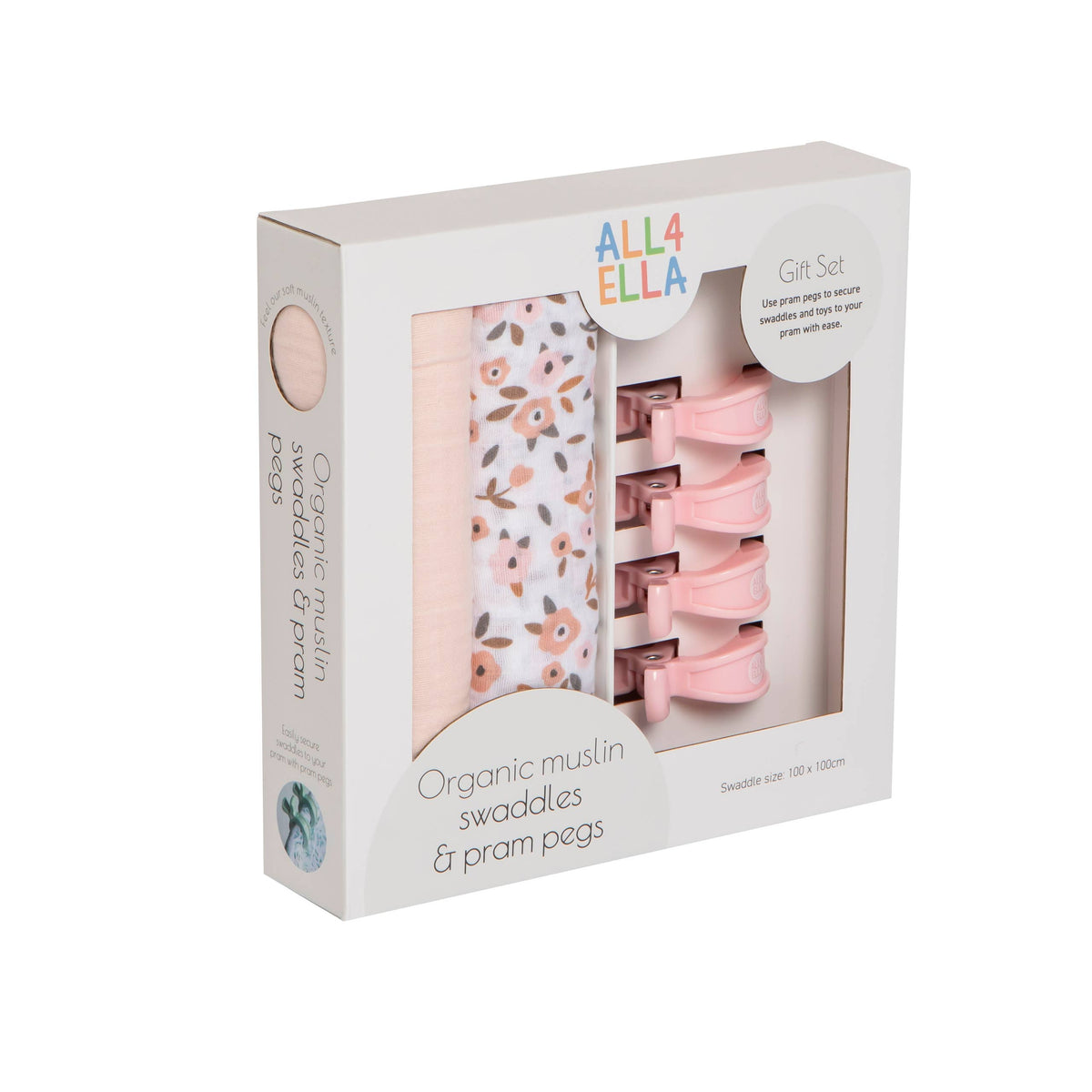 Organic Swaddles &amp; 4 pegs Gift Set - Floral Bouquet
