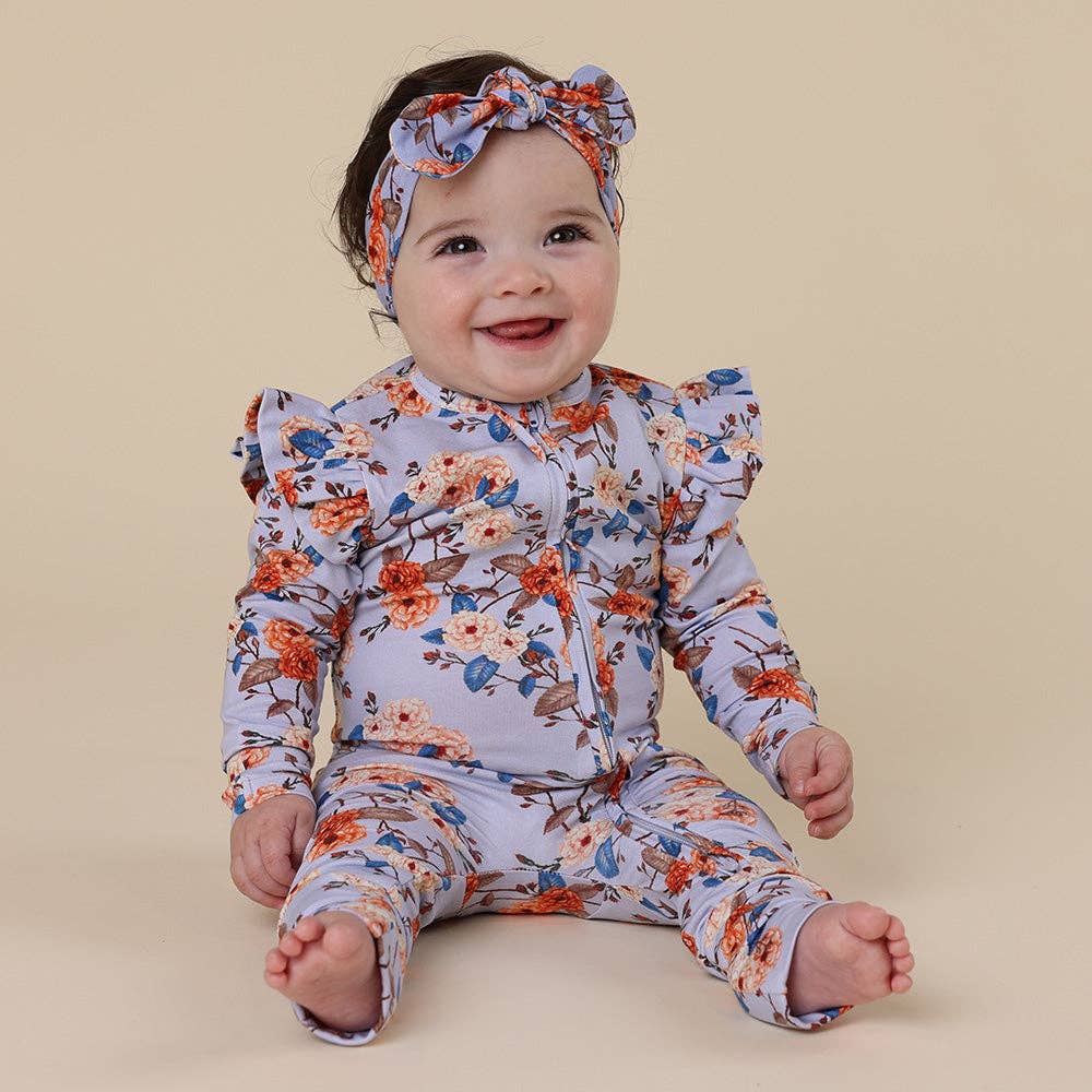 Vintage Blossom Organic Snugglesuit Convertible Romper with Frill: Newborn (0000)